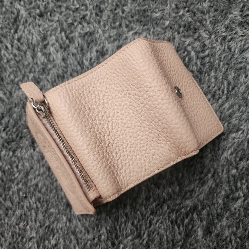 Lacoste mini wallet light pink leather compact tri-fold
